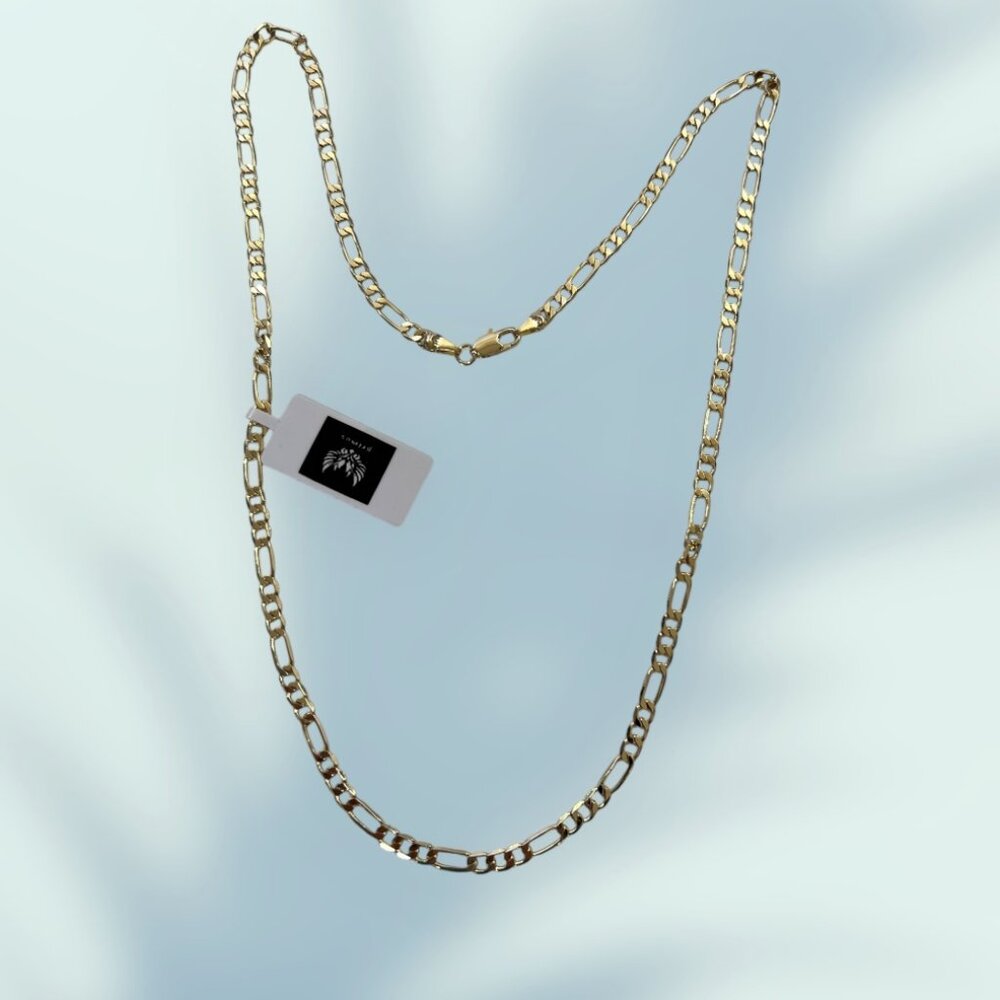 Primus Yellow Gold Plated Figaro Chain Necklace 22" Long, 3.6mm Wide